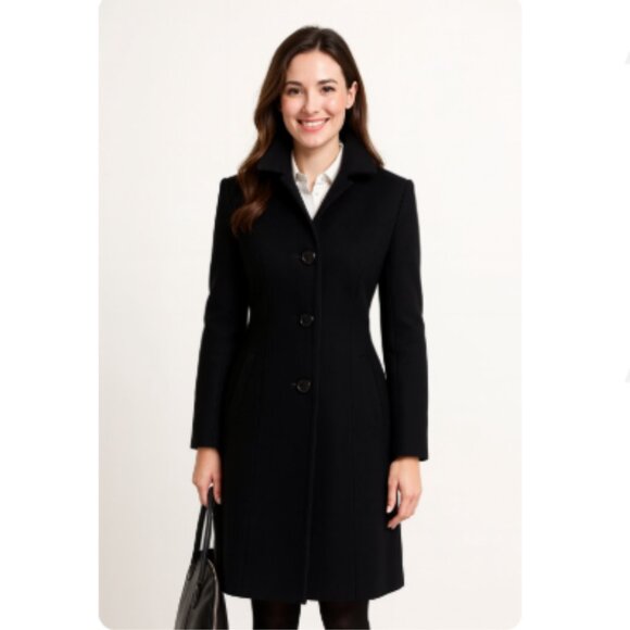 Anne Klein Wool Cashmere Blend Trench Coat 90s Black Size 2 EUC‎ - Picture 1 of 16